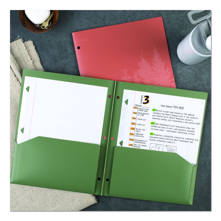 Recycled Plastic Two-Pocket Folder, Side: 3-Hole Punched, Accommodates 11 x 8.5 Sheets, Randomly Assorted Colors