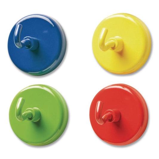 Super Strong Magnetic Hooks, Small, 1.5" Diameter, Assorted Colors, 4 Pieces