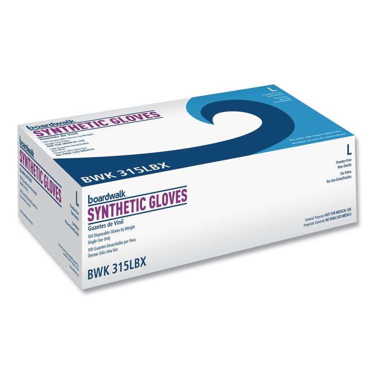 Powder-Free Synthetic Vinyl Gloves, Large, 4 mil Thick, 9.5" Long, Beige, 100/Box