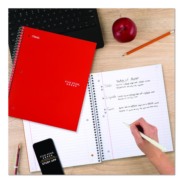 Wirebound Notebook, 1-Subject, Wide/Legal Rule, Red Cover, (100) 10.5 x 8 Sheets