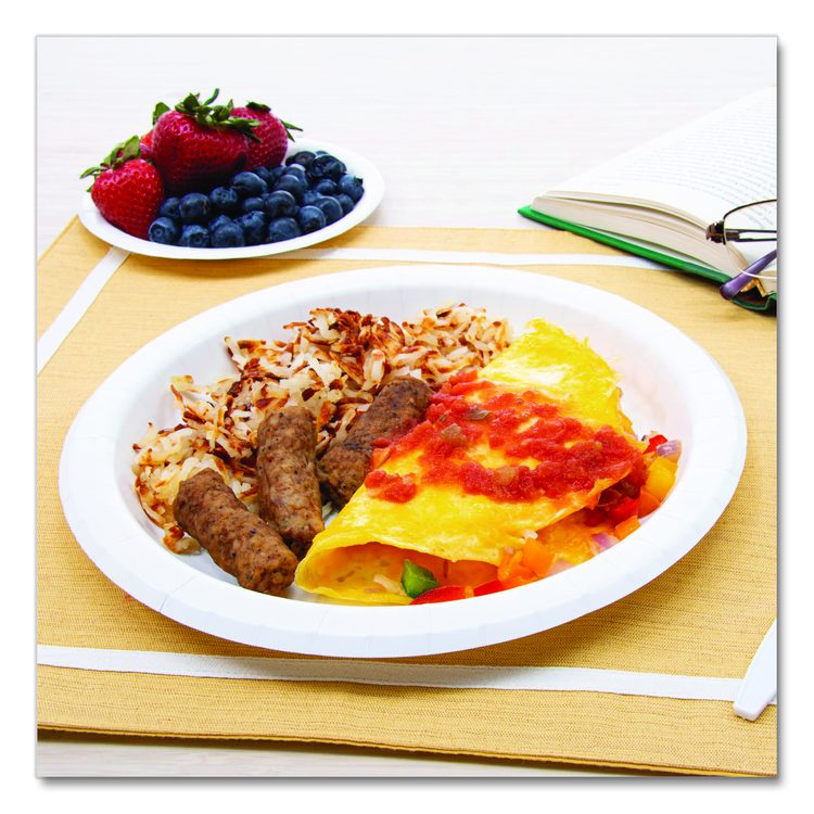 Compostable Paper Dinnerware, ProPlanet Seal, Plate, 10" dia, White, 500/Carton