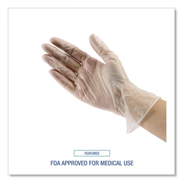General Purpose Vinyl Gloves, Powder-Free, Large, 2.6 mil Thick, 9.5" Long, Clear, 100/Box, 10 Boxes/Carton