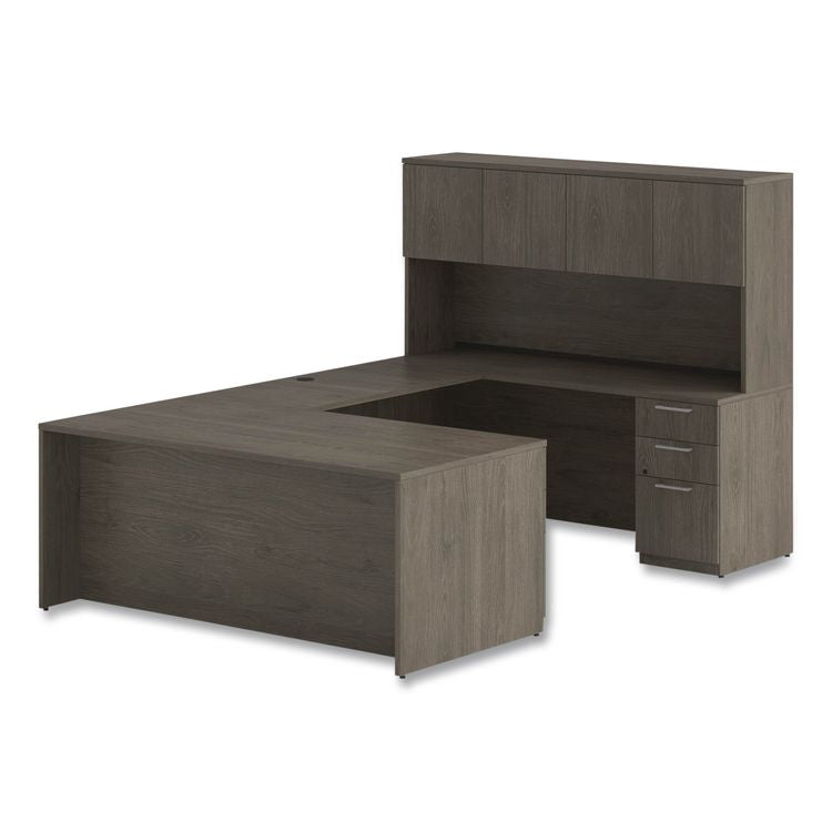 Alera Seville Hutch with Doors, 4 Compartments, 72w x 16d x 36h, Walnut
