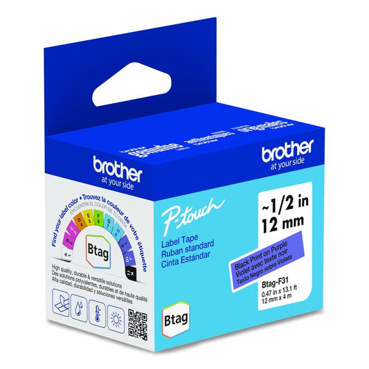 Genuine P-Touch BTAG Label Tapes, 0.47" x 13.1 ft, Black on Purple
