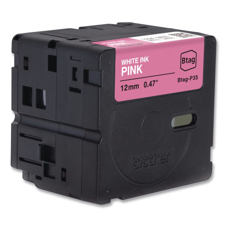 Genuine P-Touch BTAG Label Tapes, 0.47" x 13.1 ft, White on Pink