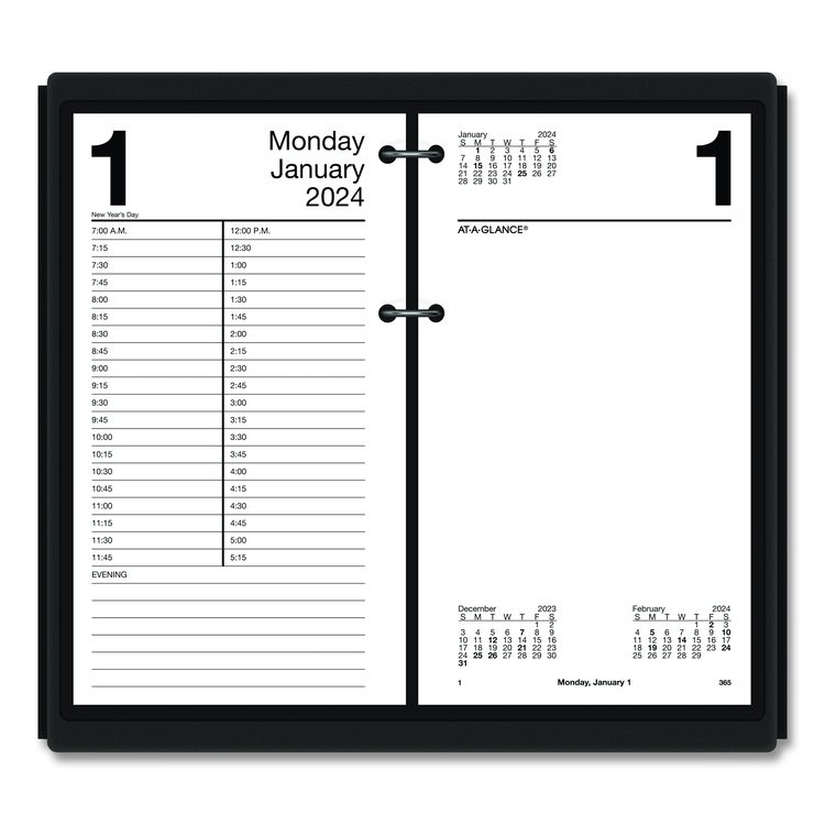 Desk Calendar Base for Loose-Leaf Refill, 2 Rings, 4.5" x 8", Black