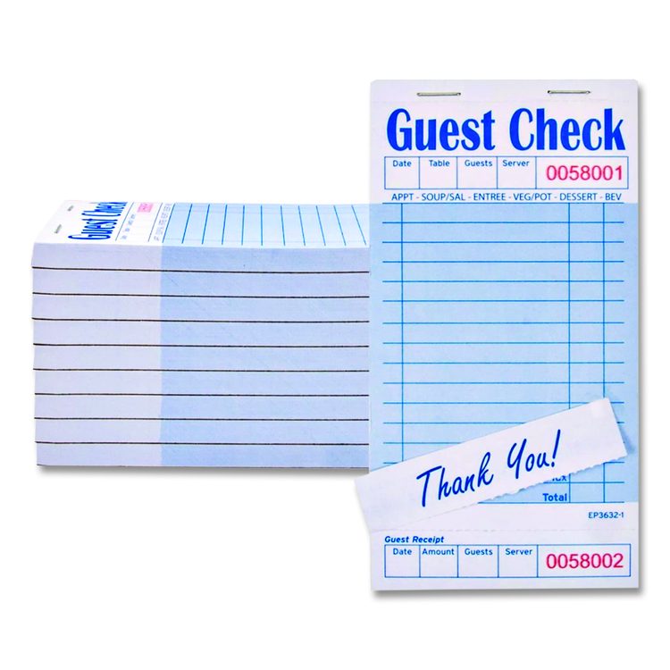 Guest Check Pad with Ruled Back, 15 Lines, One-Part (No Copies), 3.5 x 6.7, 50 Forms/Pad, 50 Pads/Carton