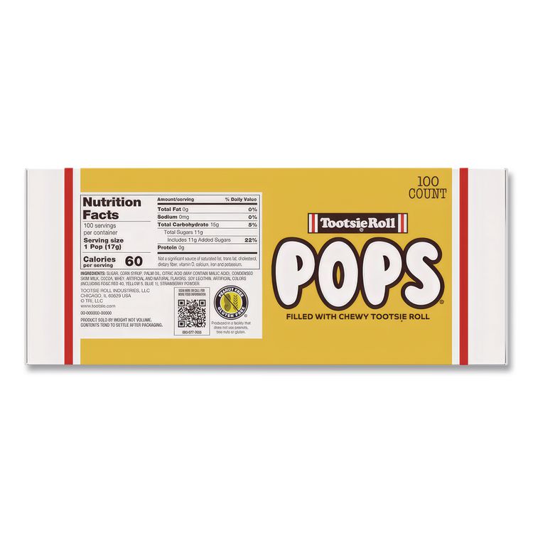 Tootsie Pops, Assorted Original Flavors, 0.6 oz Lollipops, 100/Box