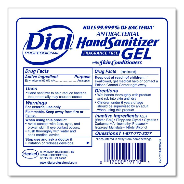 Antibacterial Gel Hand Sanitizer Refill for Dial 1700 Dispenser, 1.2 L Refill, Fragrance-Free, 3/Carton