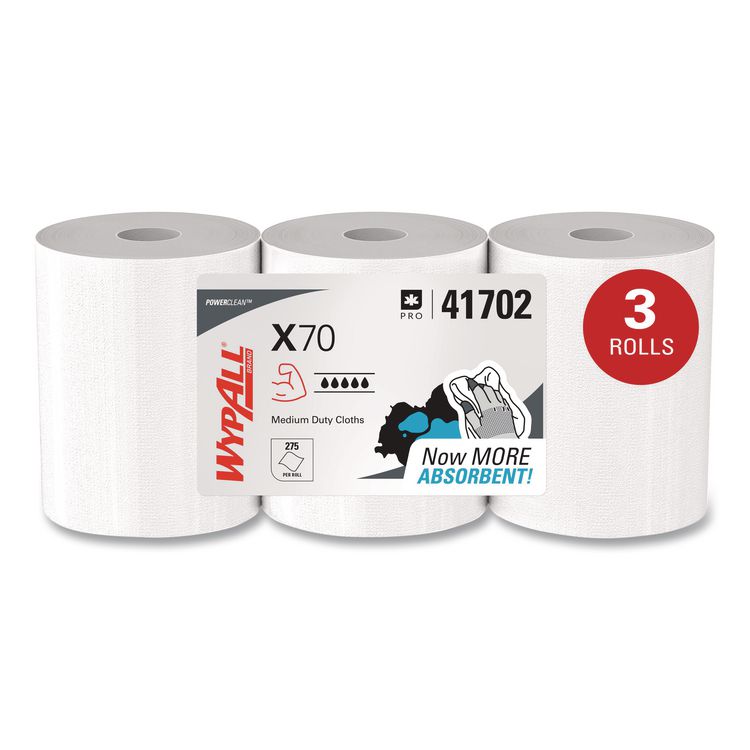 X70 Cloths, Center-Pull, 9.8 x 12.2, White, 275/Roll, 3 Rolls/Carton