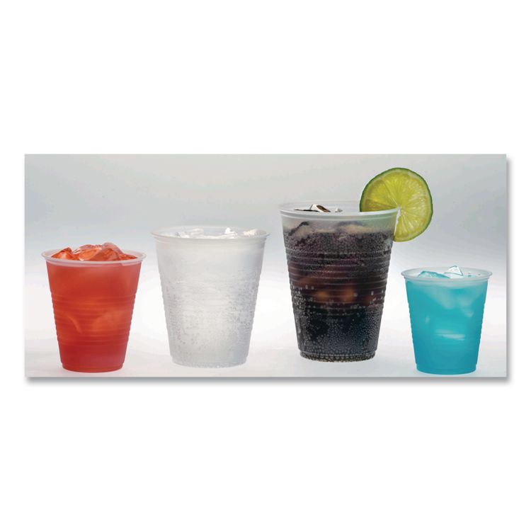 RK Ribbed Cold Drink Cups, 16 oz, Plastic, Translucent, 50/Sleeve, 20 Sleeves/Carton