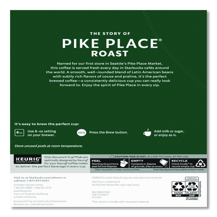 Pike Place Coffee K-Cups Pack, 24/Box, 4 Box/Carton