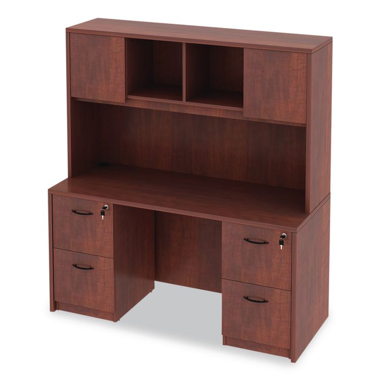 Alera Valencia Series Hutch with Doors, 4 Compartments, 58.88w x 15d x 35.38h, Medium Cherry