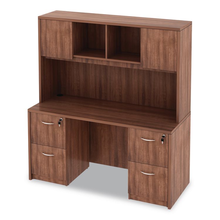 Alera Valencia Series Hutch with Doors, 4 Compartments, 58.88w x 15d x 35.38h, Modern Walnut