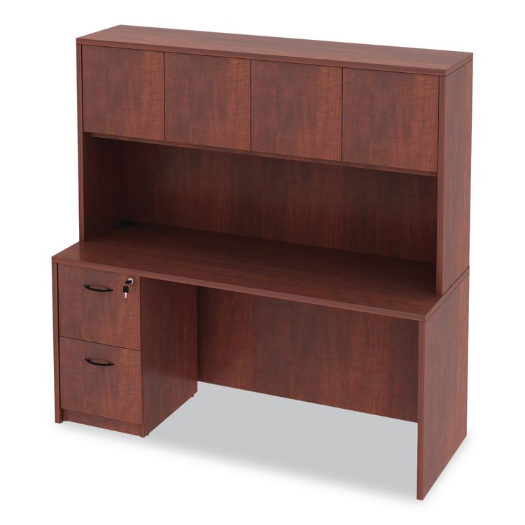 Alera Valencia Series Hutch with Doors, 4 Compartments, 64.75w x 154d x 35.38h, Medium Cherry