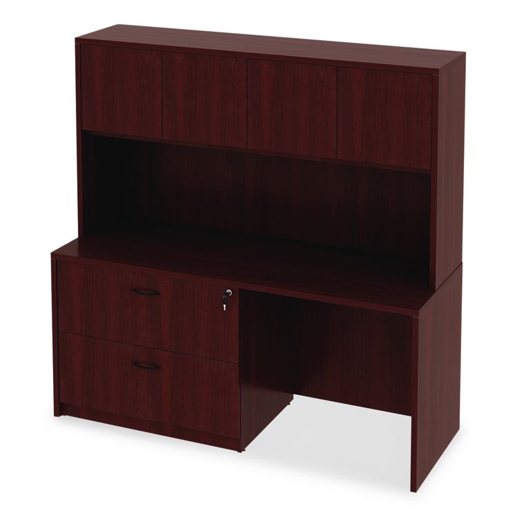 Alera Valencia Series Hutch with Doors, 4 Compartments, 64.75w x 15d x 35.38h, Mahogany