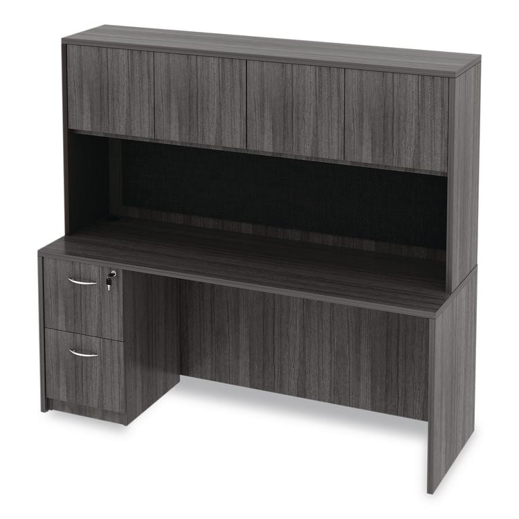 Alera Valencia Series Hutch with Doors, 4 Compartments, 70.63w x 15d x 35.38h, Gray