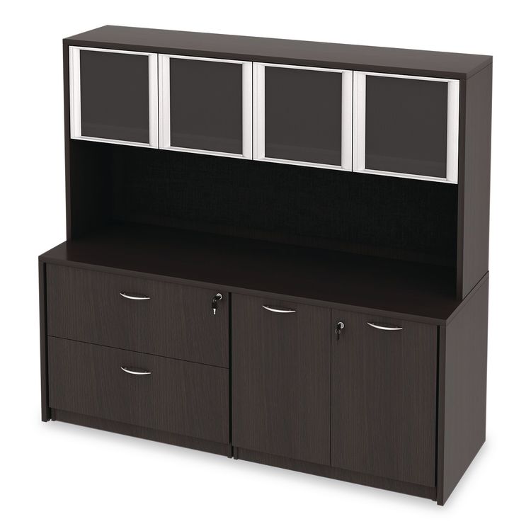 Glass Door Set With Silver Frame For 72" Wide Hutch, 17w x 16h, Clear, 4 Doors/Set