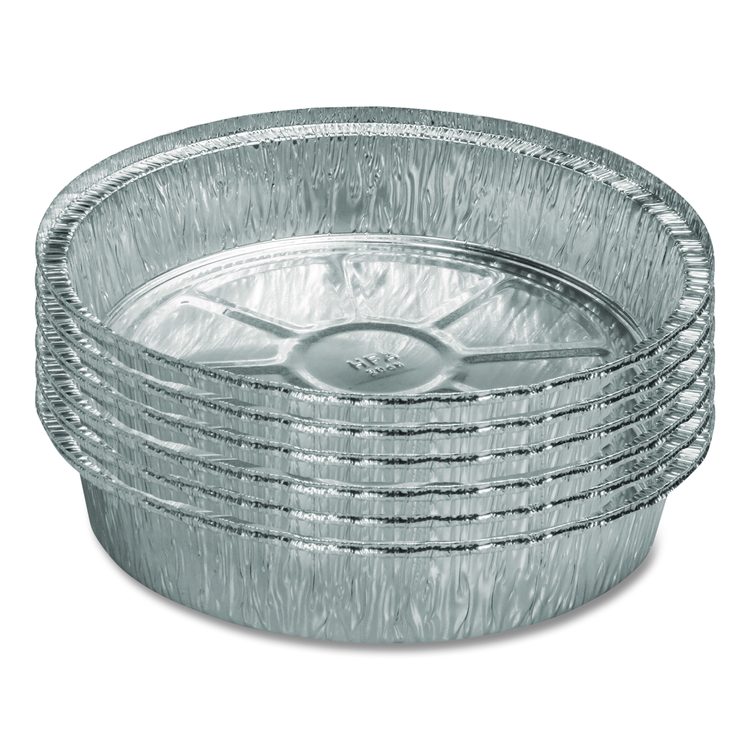 Round Aluminum Container, 48 oz, 9" Diameter x 1.66" h, Silver, 500/Carton
