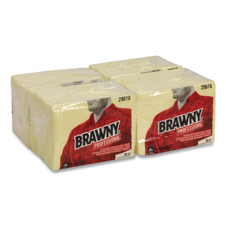 Dusting Cloths, Quarterfold, 17 x 24, Unscented, Yellow, 50/Pack, 4 Packs/Carton