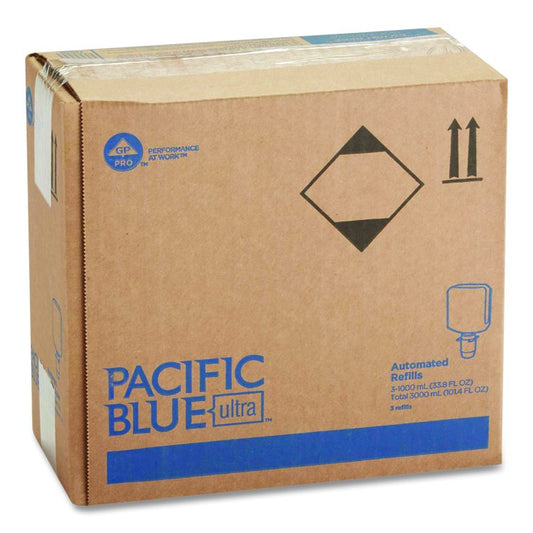 Pacific Blue Ultra Automated Sanitizer Dispenser Refill Foam Hand Sanitizer, 1,000 mL Bottle, Fragrance-Free, 3/Carton