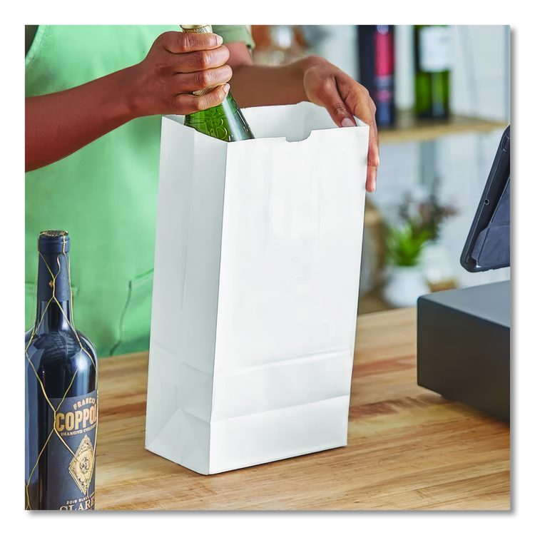 Grocery Paper Bags, 12# Size, 40# Basis Weight, 7" x 4.38" x 13.75", White, 500/Bundle