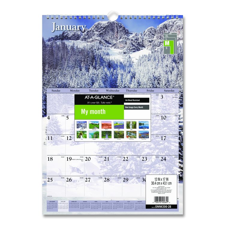 Scenic Monthly Wall Calendar, Landscape Photography, 12 x 17, White/Multicolor Sheets, 12-Month (Jan to Dec): 2026