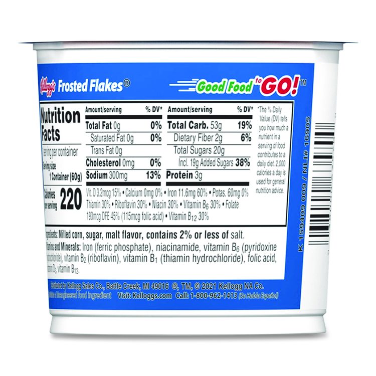 Breakfast Cereal, Frosted Flakes, Single-Serve 2.1 oz Cup, 6/Box