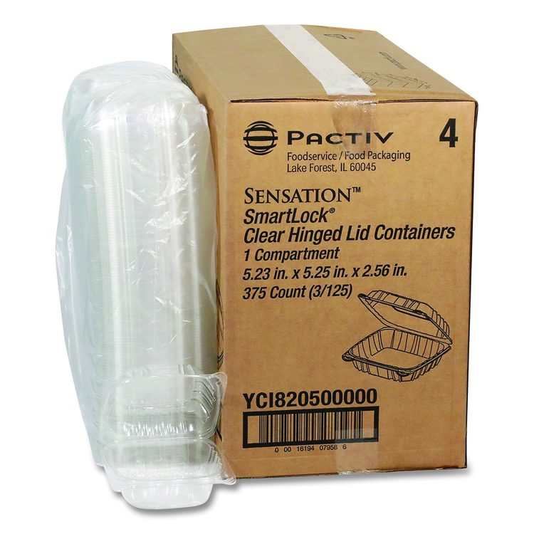 SENSATION SmartLock Hinged Lid Container, 5.2 x 5.3 x 2.56, Clear, Plastic, 375/Carton
