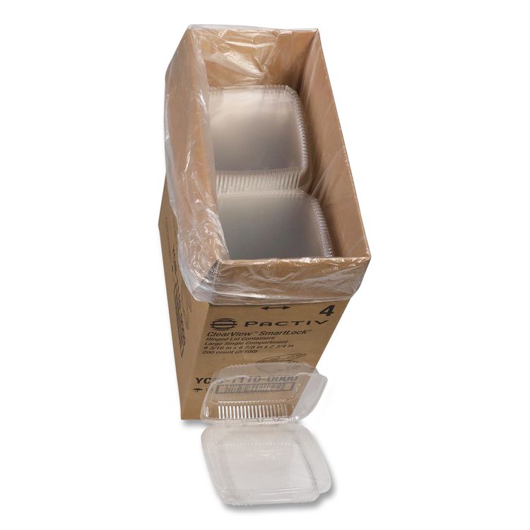 ClearView SmartLock Hinged Lid Container, 9.22 x 8.88 x 2.91, Clear, Plastic, 200/Carton