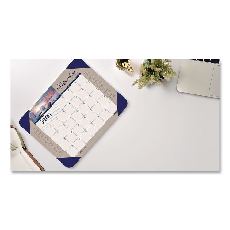 Earthscapes Recycled Monthly Desk Pad Calendar, Motivational Photos, 22 x 17, Blue Binding/Corners, 12-Month (Jan-Dec): 2026