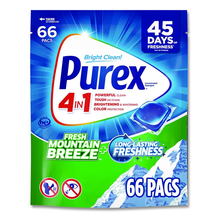 4-in-1 HE Laundry Detergent Pacs, Fresh Mountain Breeze Scent, 66 Pods/Bag, 4 Bags/Carton