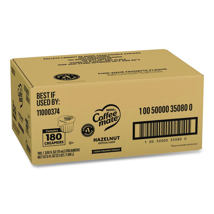 Liquid Coffee Creamer, Hazelnut, 0.38 oz Mini Cups, 180/Carton