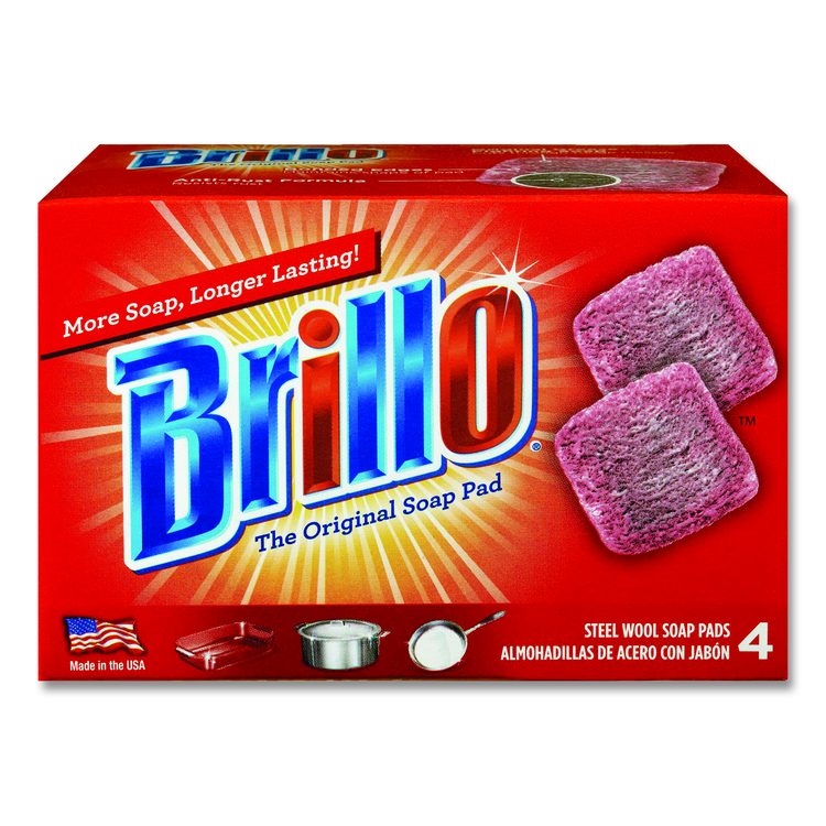 Steel Wool Soap Pads, 2.5 x 3, Gray/Pink, 4 Pads/Box, 12 Boxes/Carton