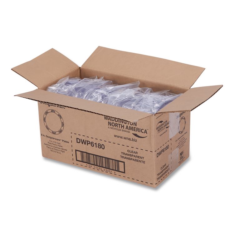 Designerware Plates, Plastic, 6" dia, Clear, 10/Pack, 18 Packs/Carton