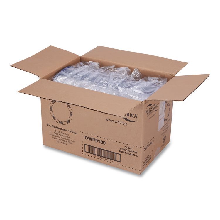 Designerware Plastic Plates, 9" dia, Clear, 10/Pack, 18 Packs/Carton