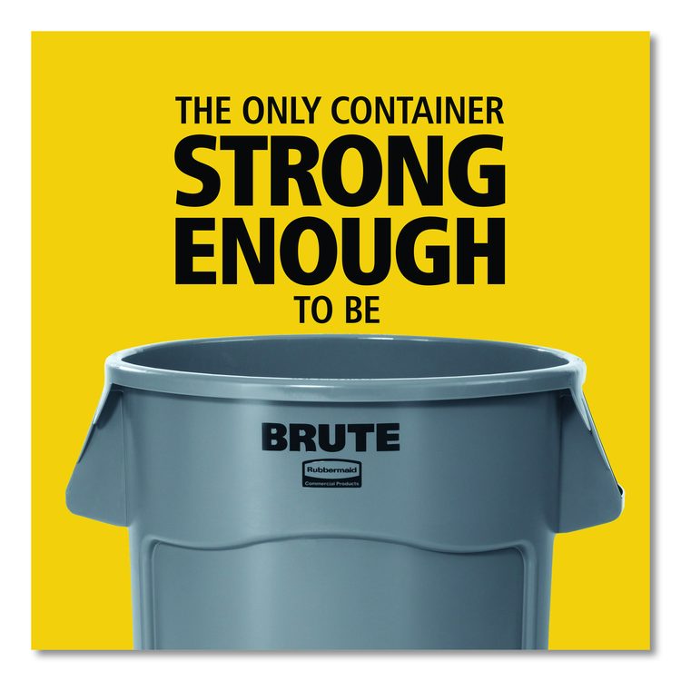 Vented Round Brute Container, 10 gal, Plastic, Gray