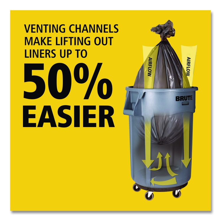 Vented Round Brute Container, 32 gal, Plastic, Gray