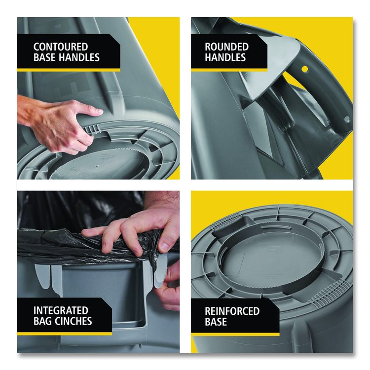 Vented Round Brute Container, 32 gal, Plastic, Dark Green