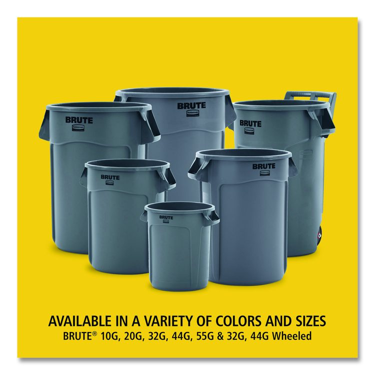 Vented Round Brute Container, 44 gal, Plastic, Black