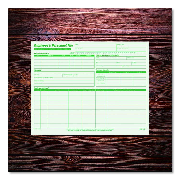 Employee's Record File Folder, Straight Tabs, Letter Size, Index Stock, Green, 20/Pack