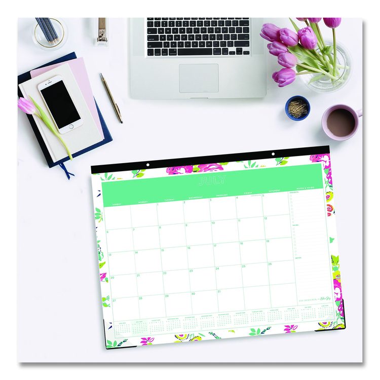 Day Designer Peyton Academic Desk Pad, Floral Artwork, 22 x 17, Black Binding, Clear Corners, 12-Month (July-June): 2025-2026