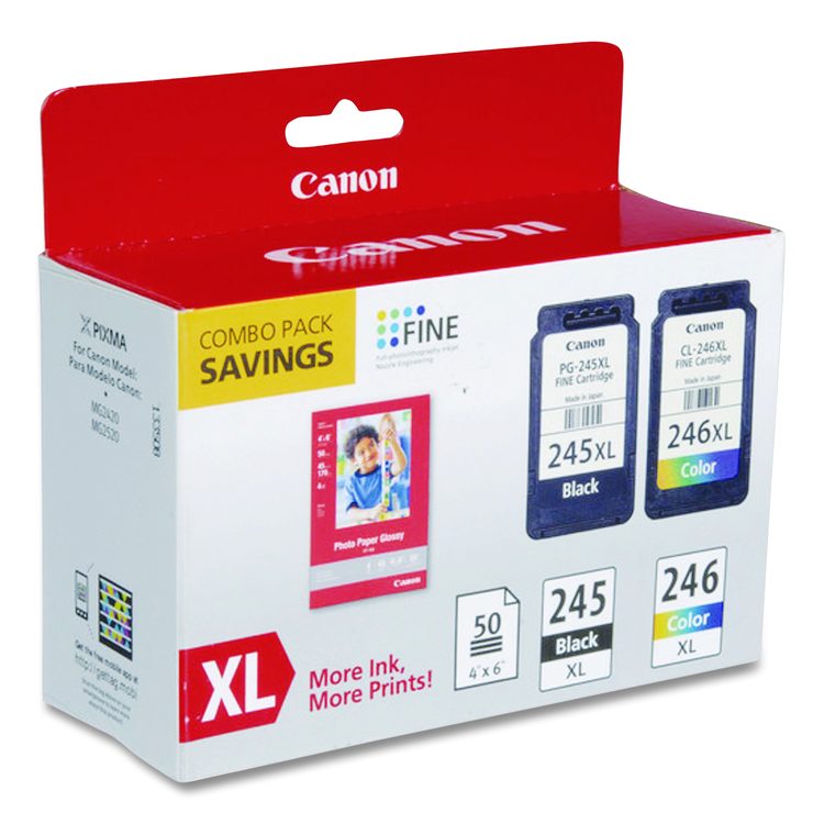 8278B005 (PG-245XL/CL-246XL) Ink/Paper Combo, 180/300 Page-Yield, Black/Tri-Color