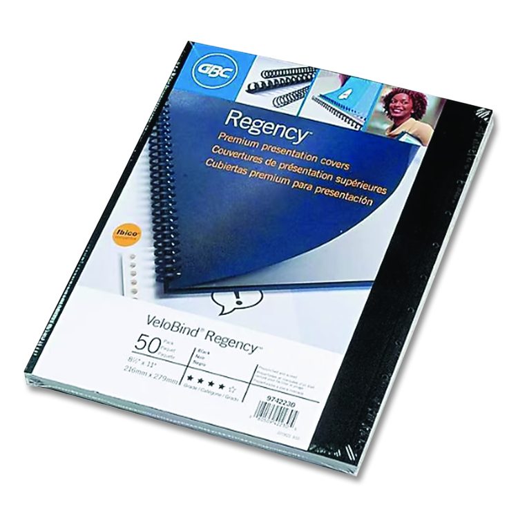 VeloBind Pre-Punched Presentation Covers with Leatherlike Texture, Paper, Square Corners, 11 x 8.5, Black, 50/Pack