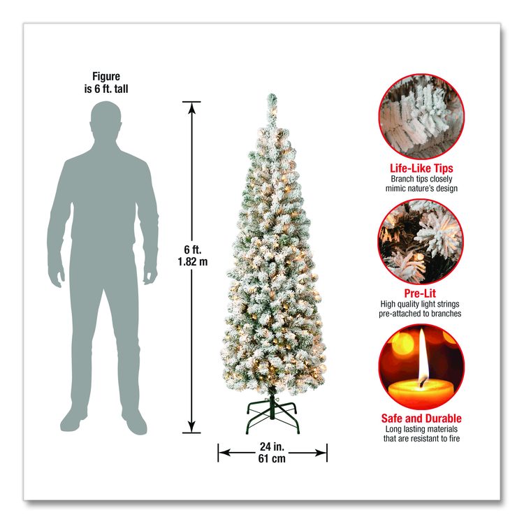 Pre-Lit Acacia Flocked Slim Tree, 24" x 24" x 70.8", Green Tree, Green Tree Stand