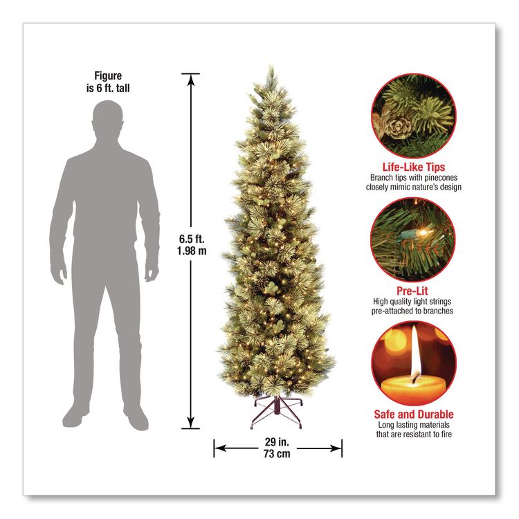 Pre-Lit Carolina Pine Slim Tree, 29" x 29" x 78", Green Tree, Green Tree Stand