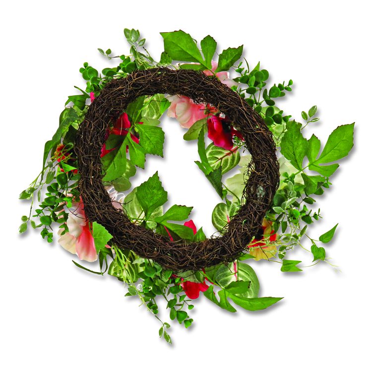 Mixed Garden Flowers Spring Wreath, 22" Diameter x 5"h, Pink