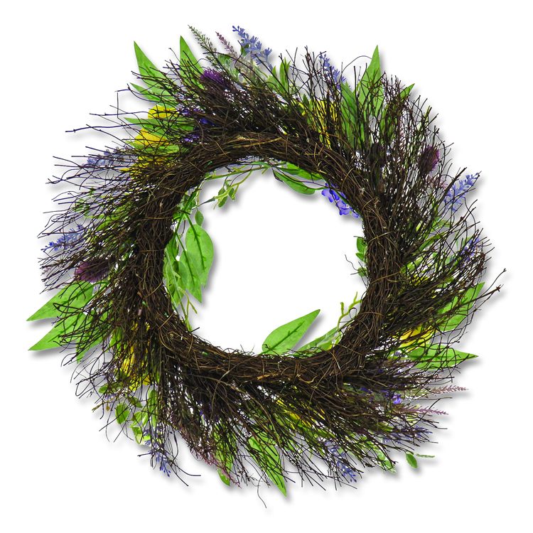 Pansy and Lavender Wreath, 22" Diameter x 4.5" h, Yellow