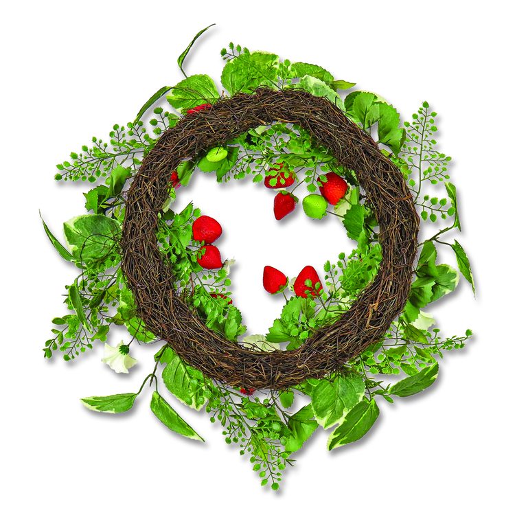 Petunia and Strawberry Wreath, 22" Diameter x 5"h, White