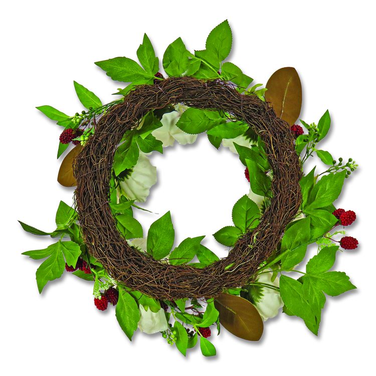 Peony and Raspberry Wreath, 22" Diameter x 5"h, Beige